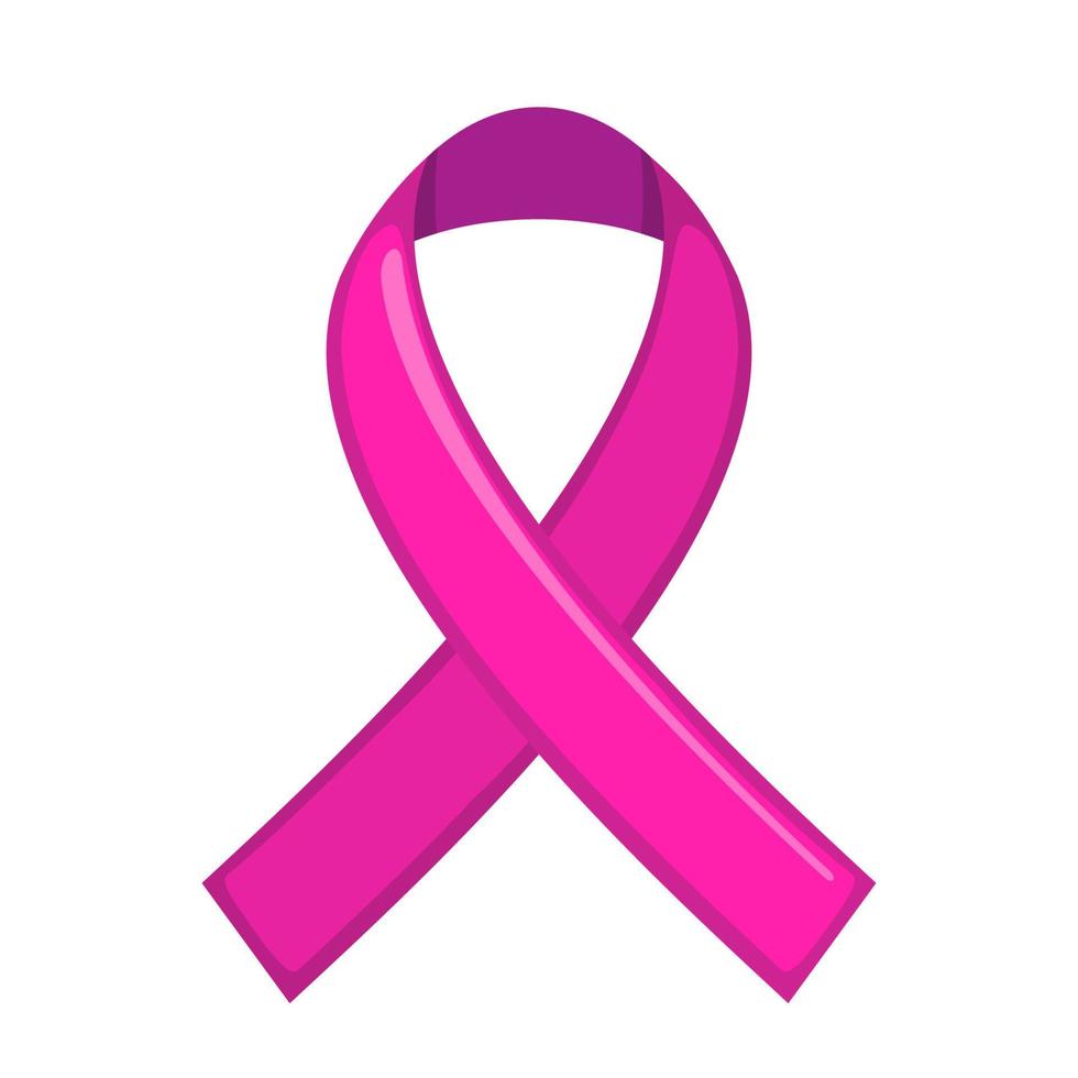 Pink ribbon icon in flat style isolated on white background. Symbol for breast cancer awareness. Vector illustration. Healthcare medical concept.