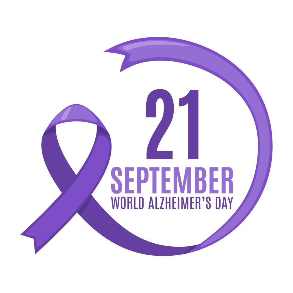 Symbolic purple Ribbon for Alzheimer disease isolated on white background. World Alzheimers day September 21. Vector illustration. Banner or poster for Healthcare medical concept.