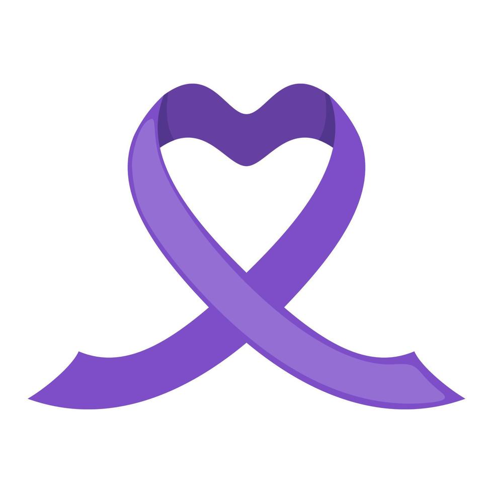 Purple ribbon icon in shape of heart in flat style isolated on white