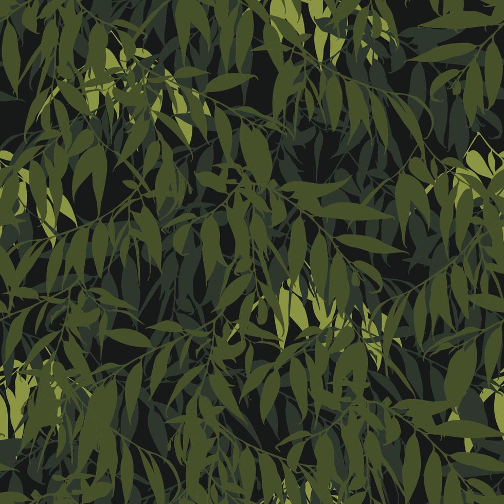 Camouflage seamless pattern with leaves. Military camo background with twigs. Design for fabric, textile, wallpapers and etc. Vector illustration.