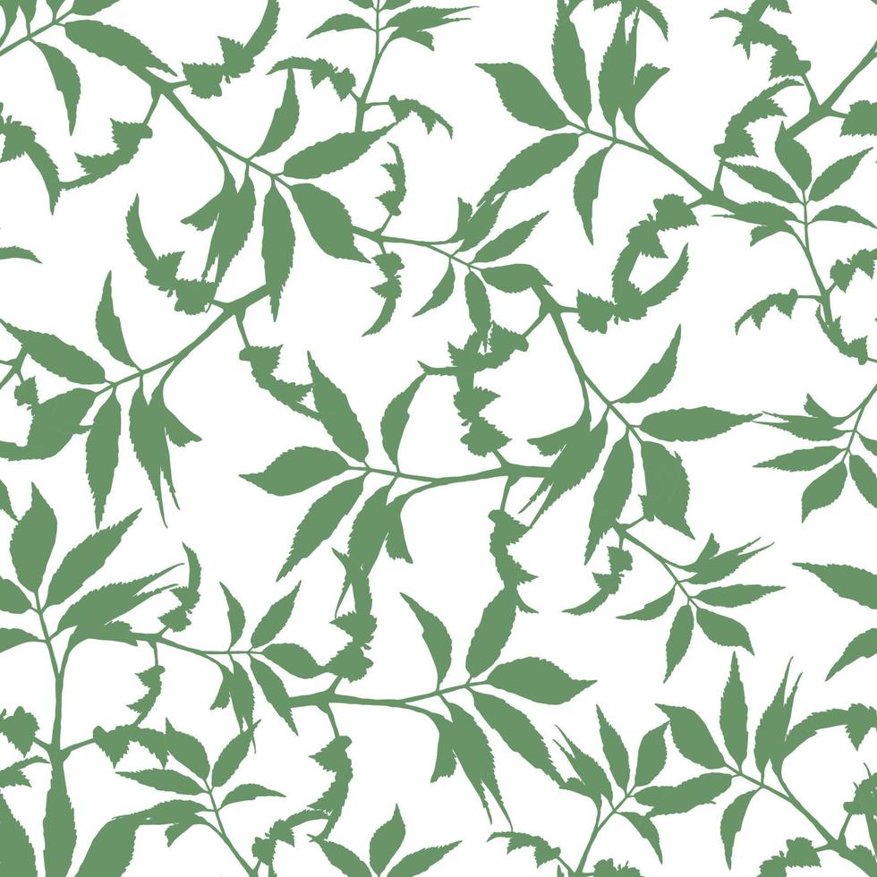 Cute seamless pattern with sprigs. Green leaves background. Vector illustration.