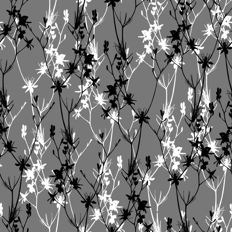 Monochrome floral seamless patern. Background with flowers. Design element for fabric, textile, wallpapers and etc. Vector illustration.