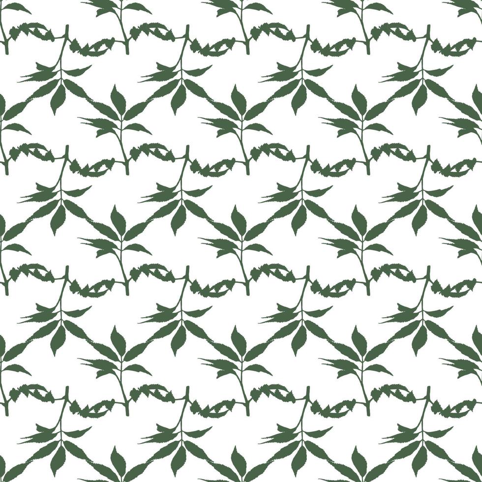 Cute seamless pattern with sprigs. Green leaves background. Vector illustration.