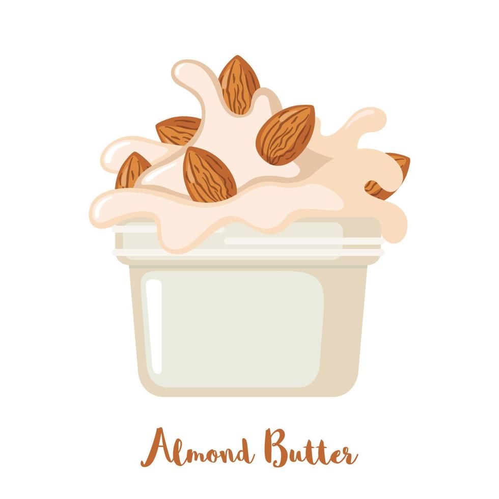 Almond butter spread icon in flat style isolated on white background. Cartoon nut butter in a jar. Vector illustration.