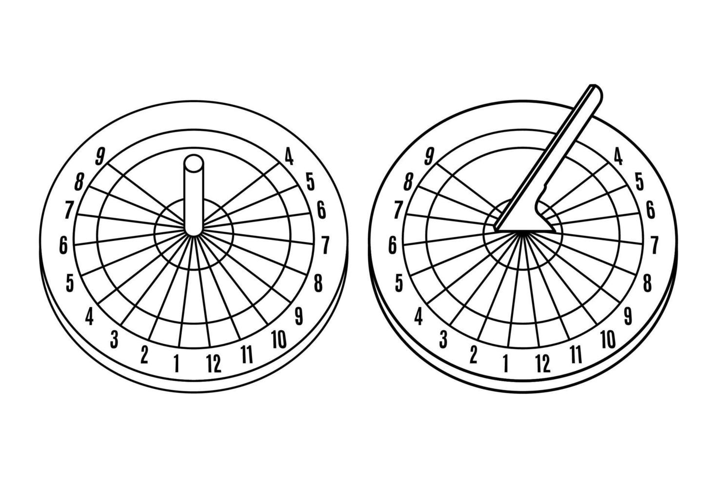 Set of Sundial icons in line art style isolated on a white background. Vector illustration.