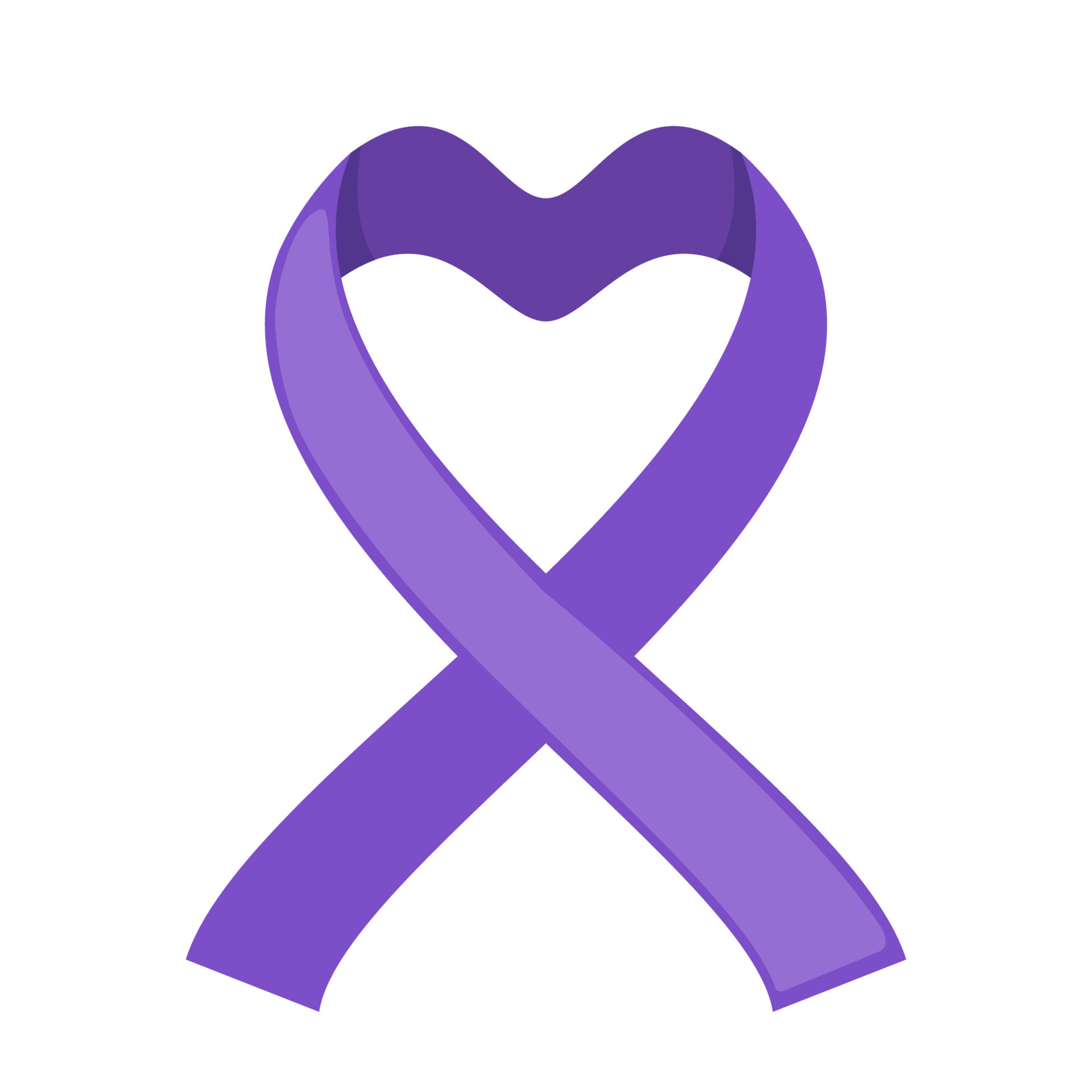 Purple ribbon icon in shape of heart in flat style isolated on white