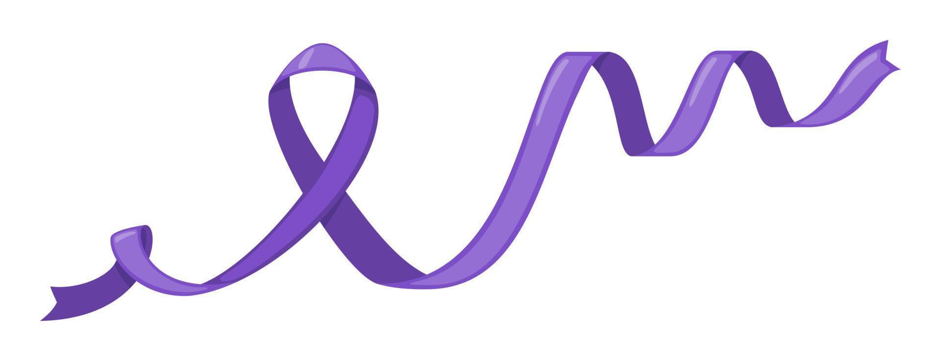 Purple ribbon icon in flat style isolated on white background. Symbol for Dementia awareness month. Alzheimers disease. Vector illustration. Healthcare medical concept.