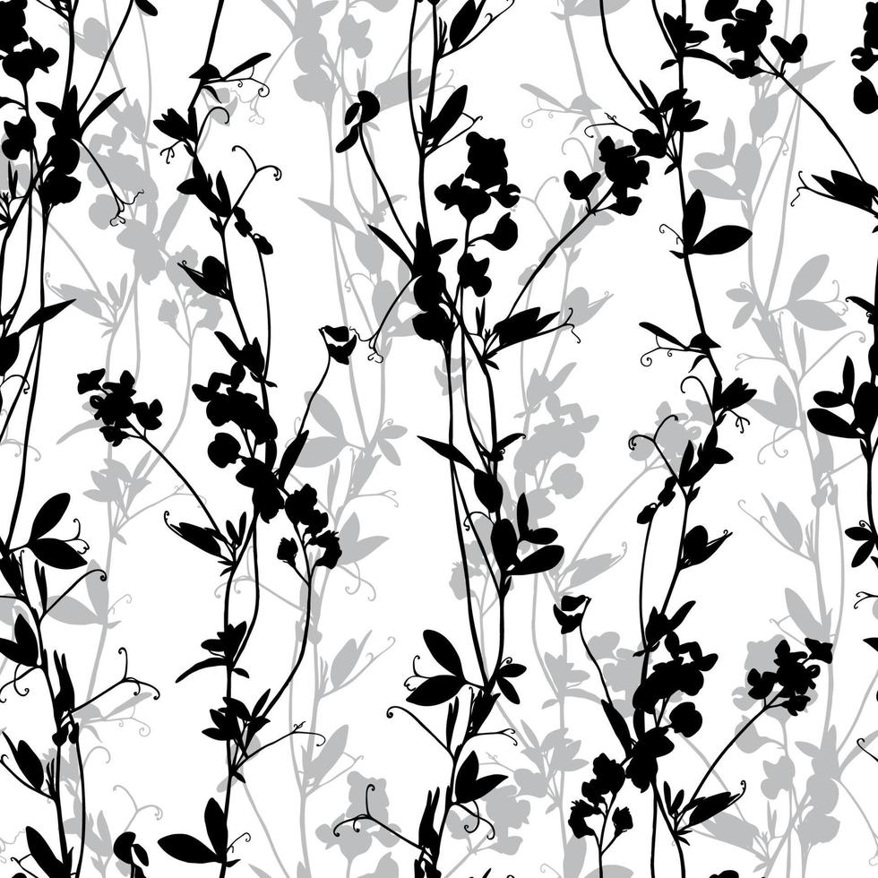 Monochrome floral seamless pattern isolated on white. Black and white Background with flowers. Design element for fabric, textile, wallpapers and etc. Vector illustration.