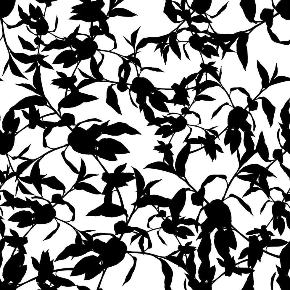 Monochrome cute seamless pattern with sprigs. Black and white leaves background. Vector illustration.