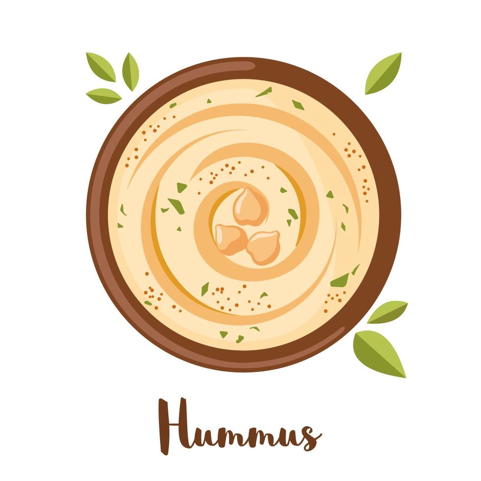 Chickpeas hummus icon in flat style isolated on white background. Traditional arabic food. Vegetarian vegan meal. Vector illustration.