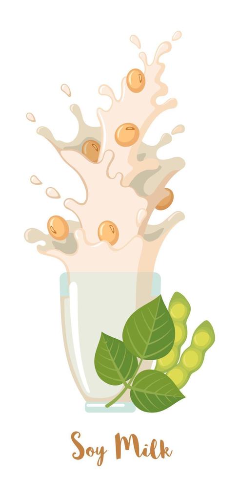 icono de leche de soja en estilo plano aislado sobre fondo blanco. frijoles de soya en leche chorreada. bebida saludable ilustración vectorial vector