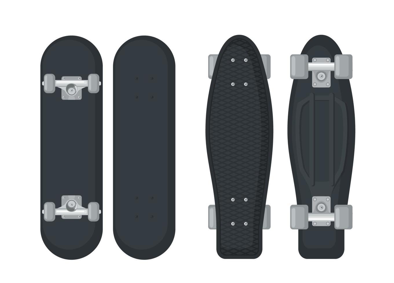 conjunto de iconos de skateboard y longboard en estilo plano aislado sobre fondo blanco. ilustración vectorial vector