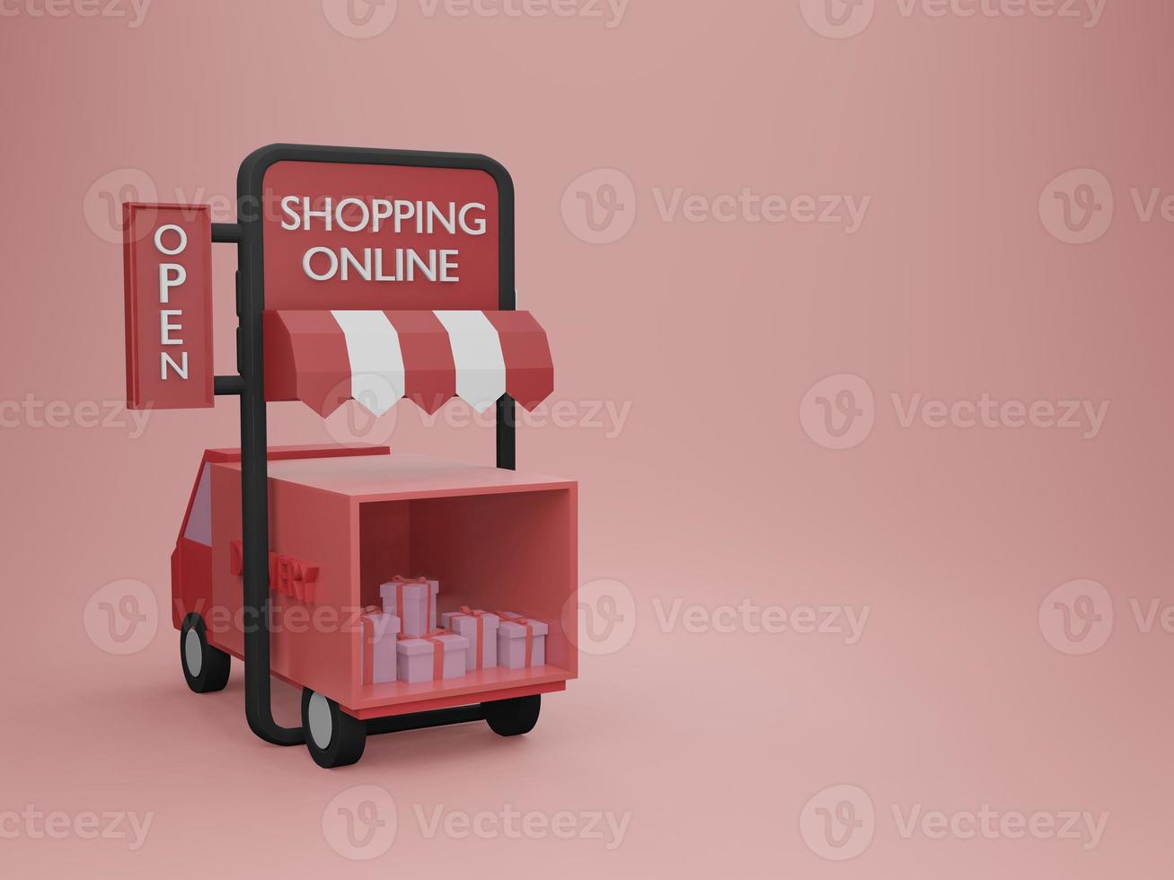 delivery to home from online shopping in 3D illustration rendering photo