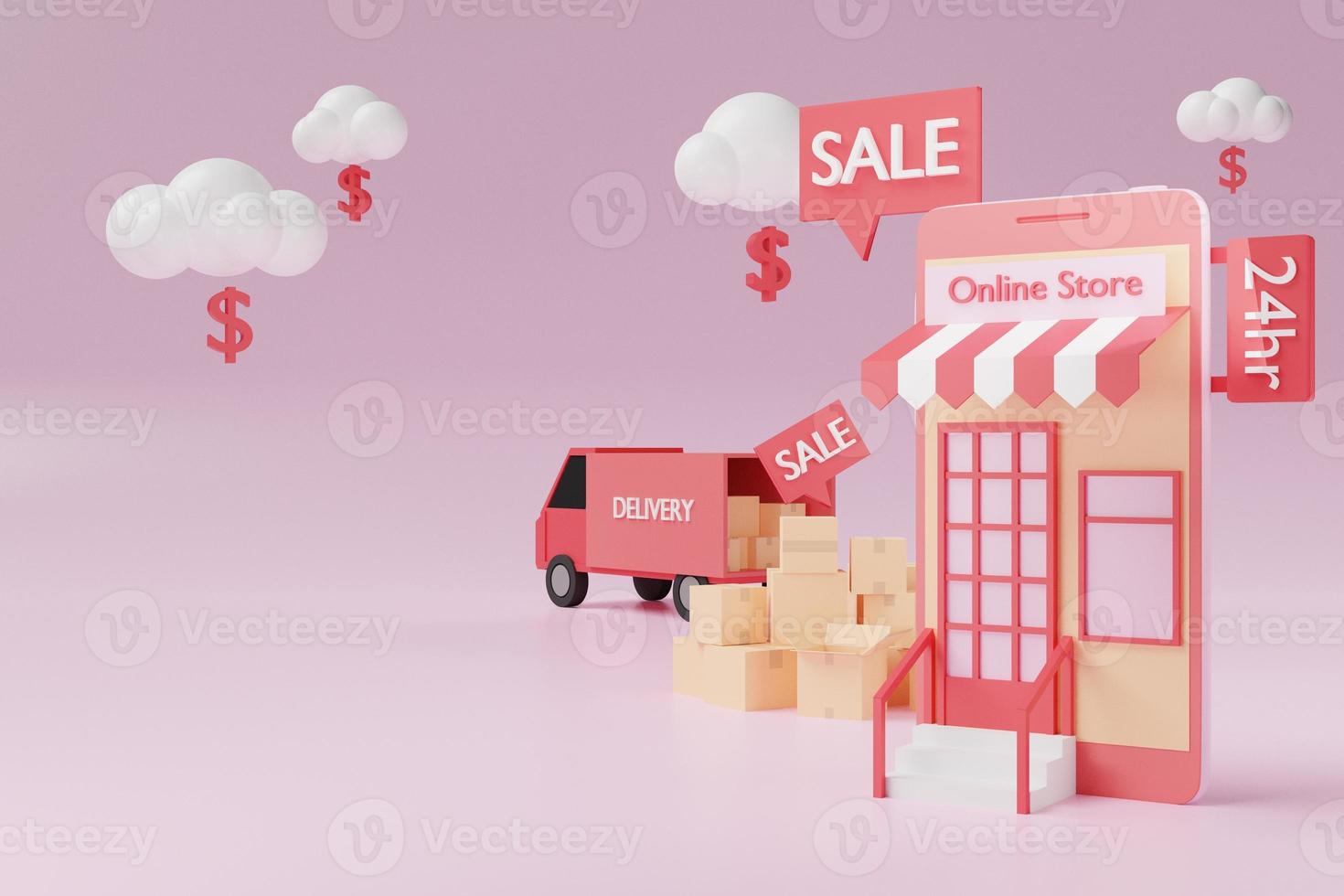 delivery to home from online shopping in 3D illustration rendering photo