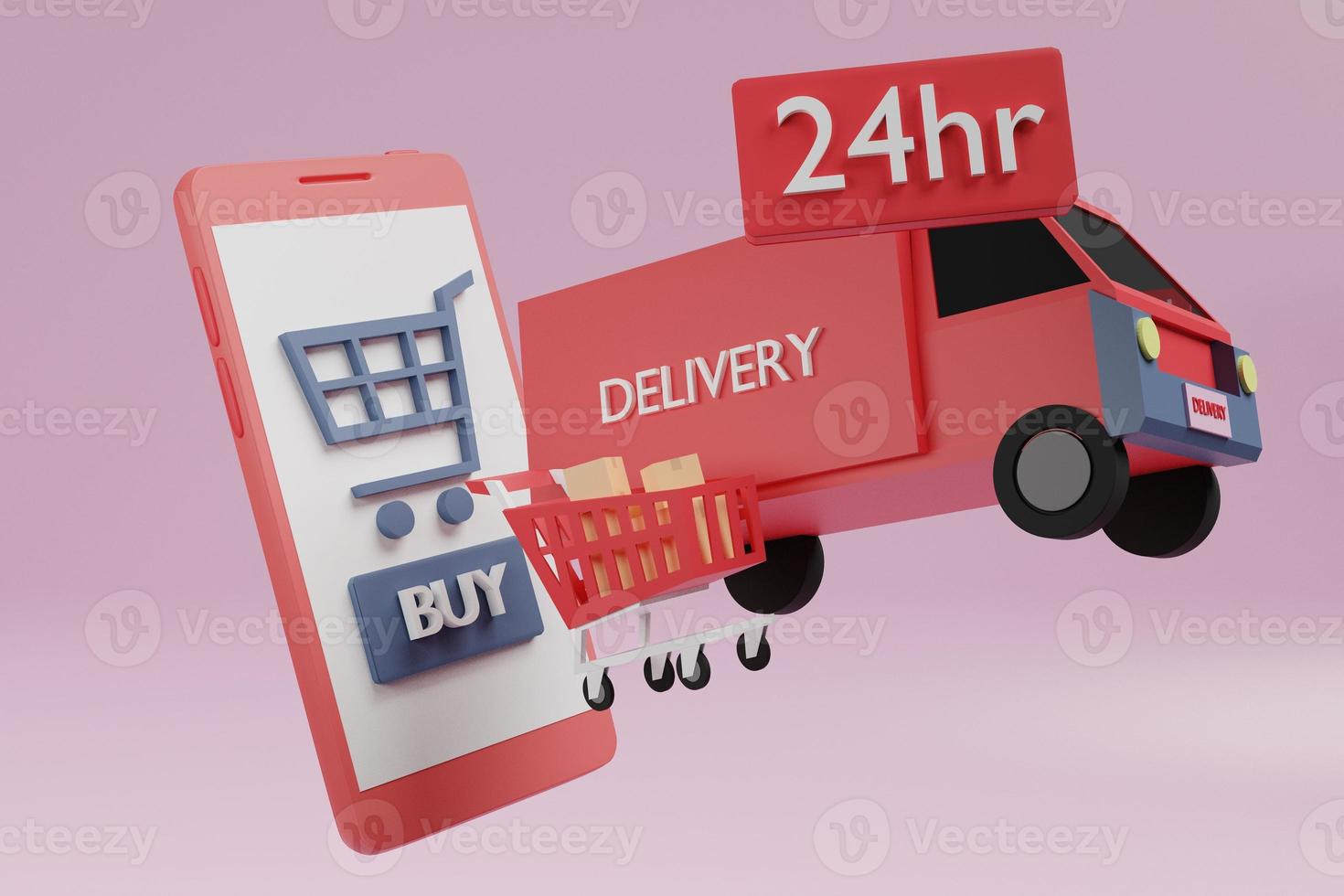 delivery to home from online shopping in 3D illustration rendering photo