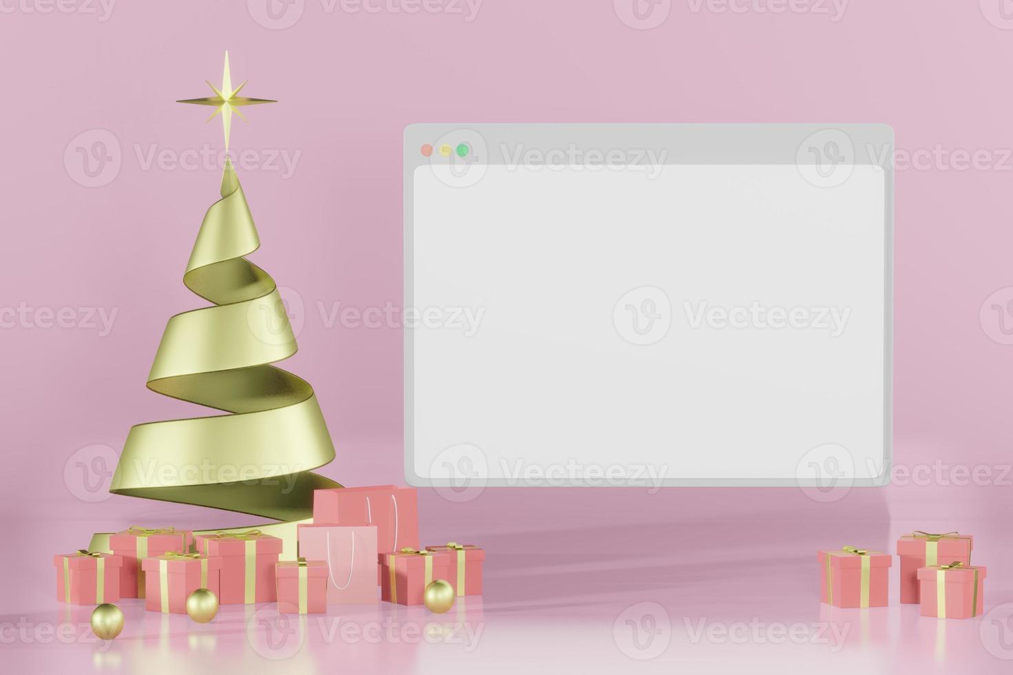 3d rendering illustration of podium for product placement in minimal design in christmas theme. podium stage showcase photo