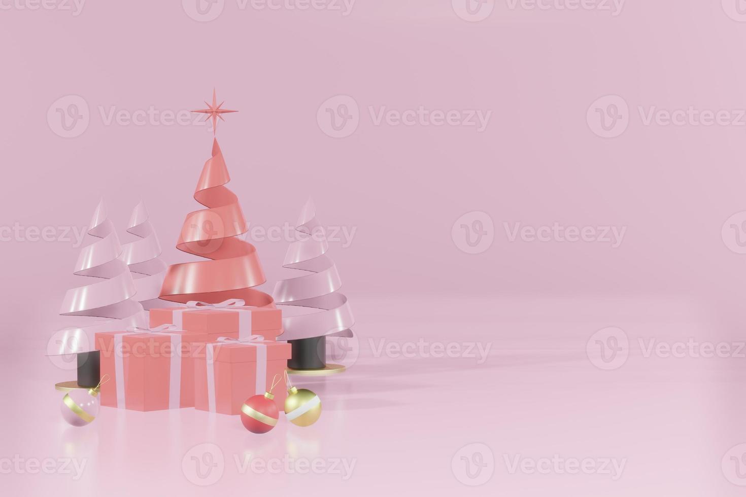 3d rendering illustration of podium for product placement in minimal design in christmas theme. podium stage showcase photo