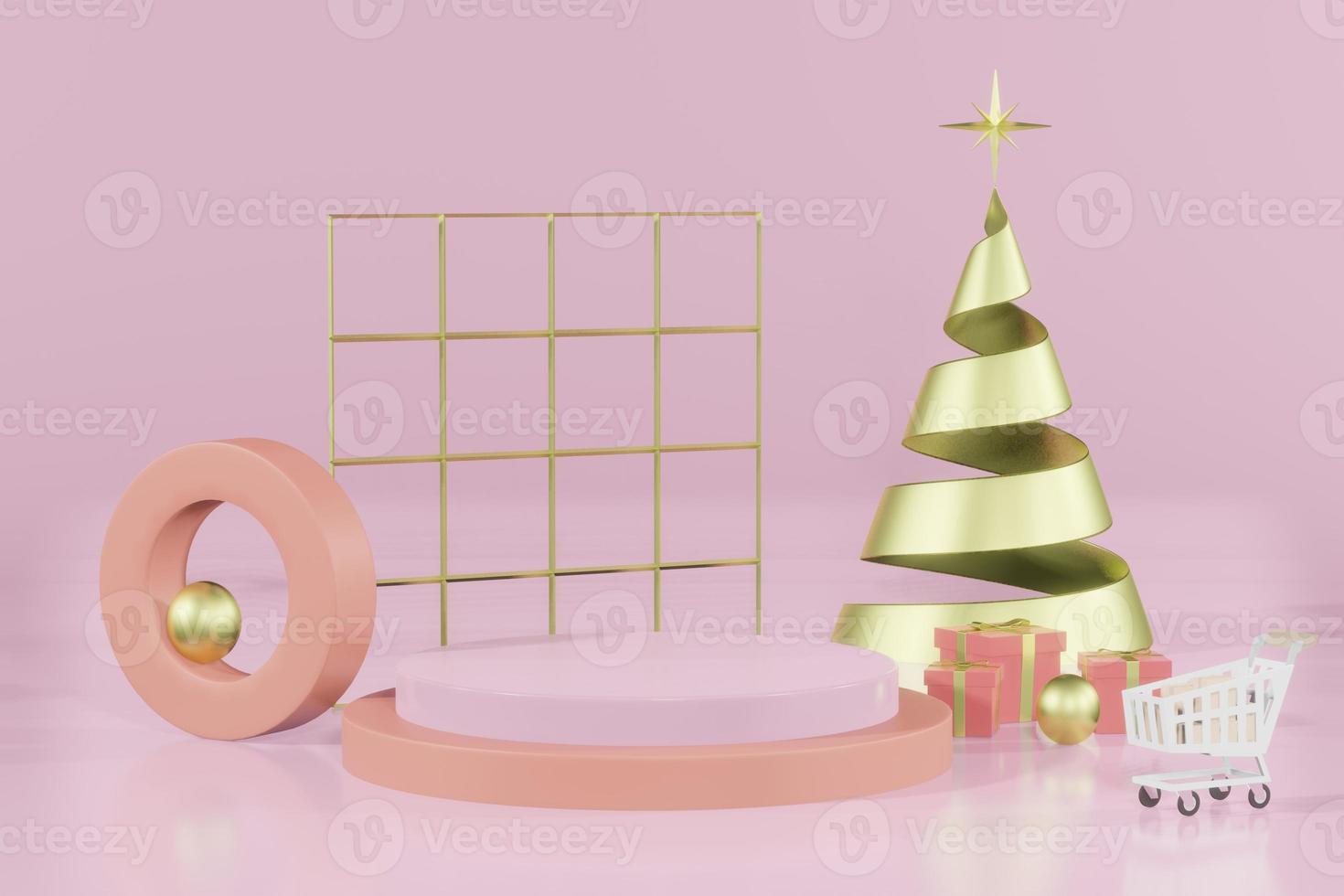 3d rendering illustration of podium for product placement in minimal design in christmas theme. podium stage showcase photo