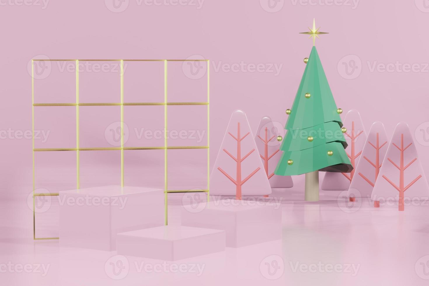 3d rendering illustration of podium for product placement in minimal design in christmas theme. podium stage showcase photo