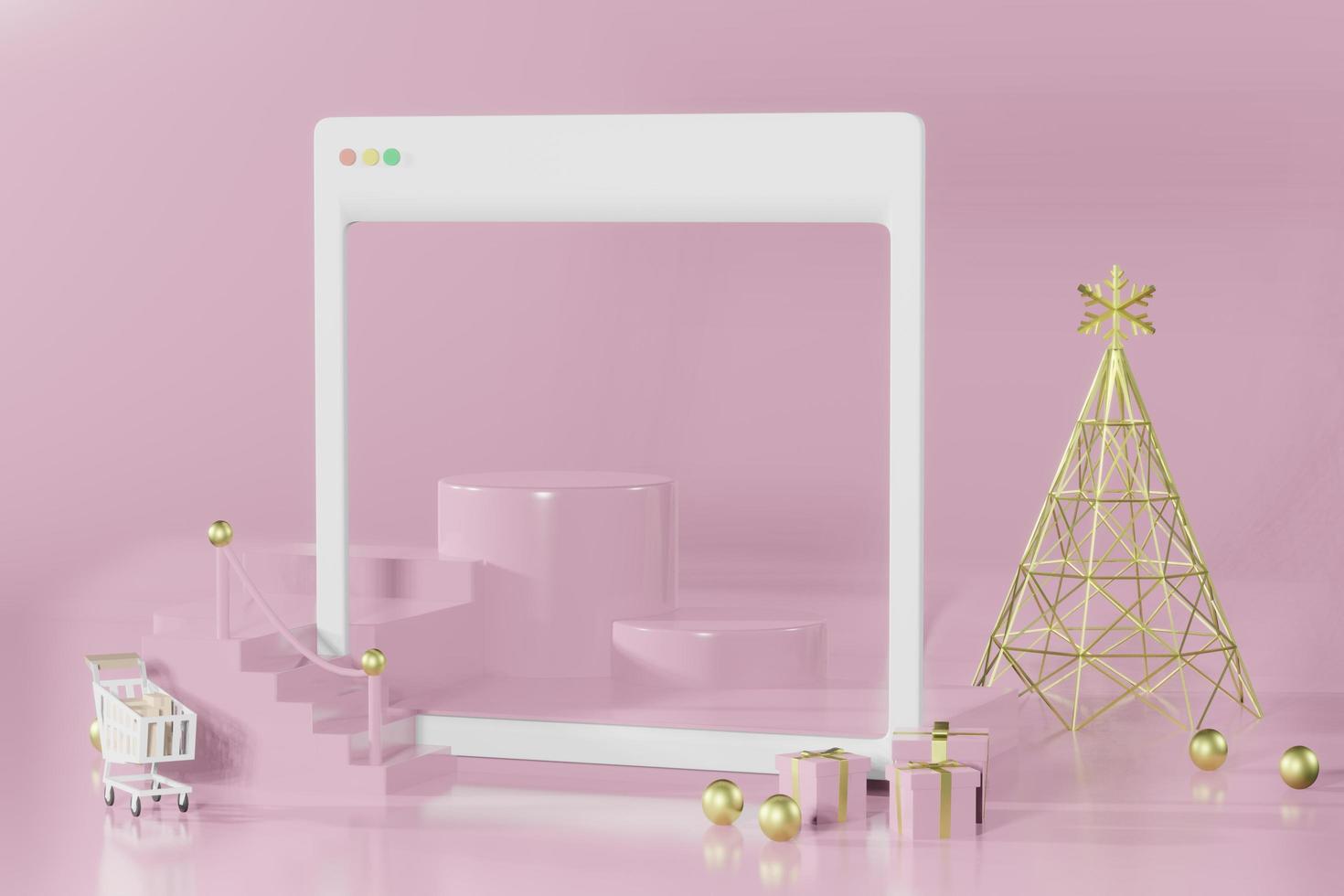 3d rendering illustration of christmas podium stage display showcase for product placement in minimal design. photo