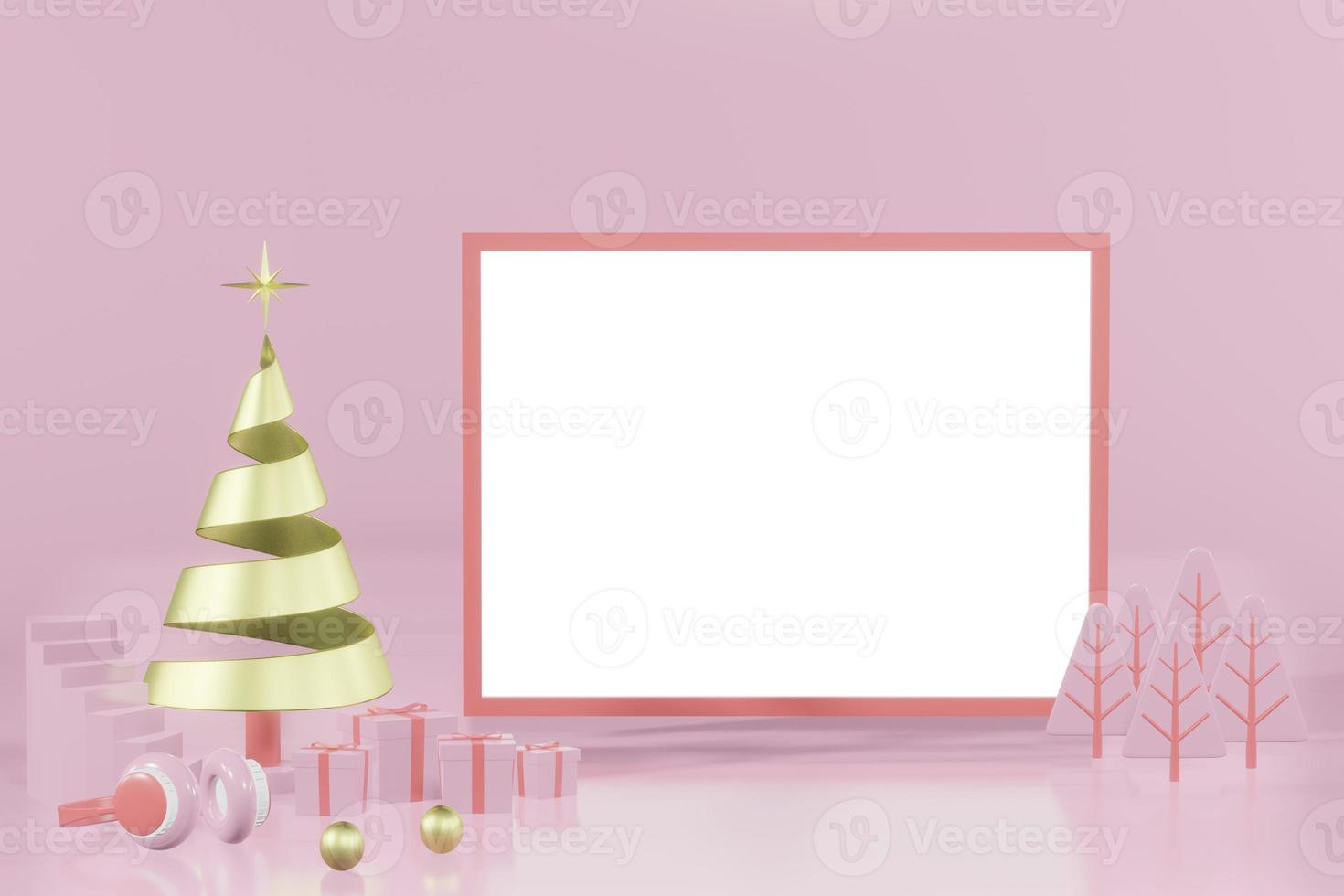3d rendering illustration of christmas podium stage display showcase for product placement in minimal design. photo