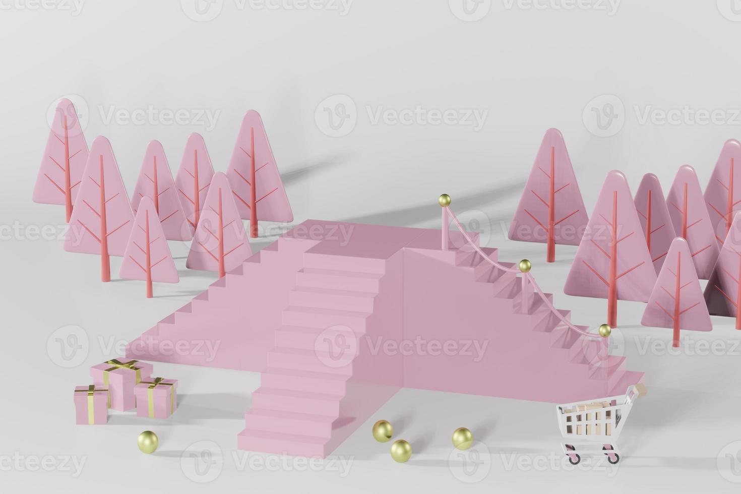 3d rendering illustration of podium for product placement in minimal design in christmas theme. podium stage showcase photo