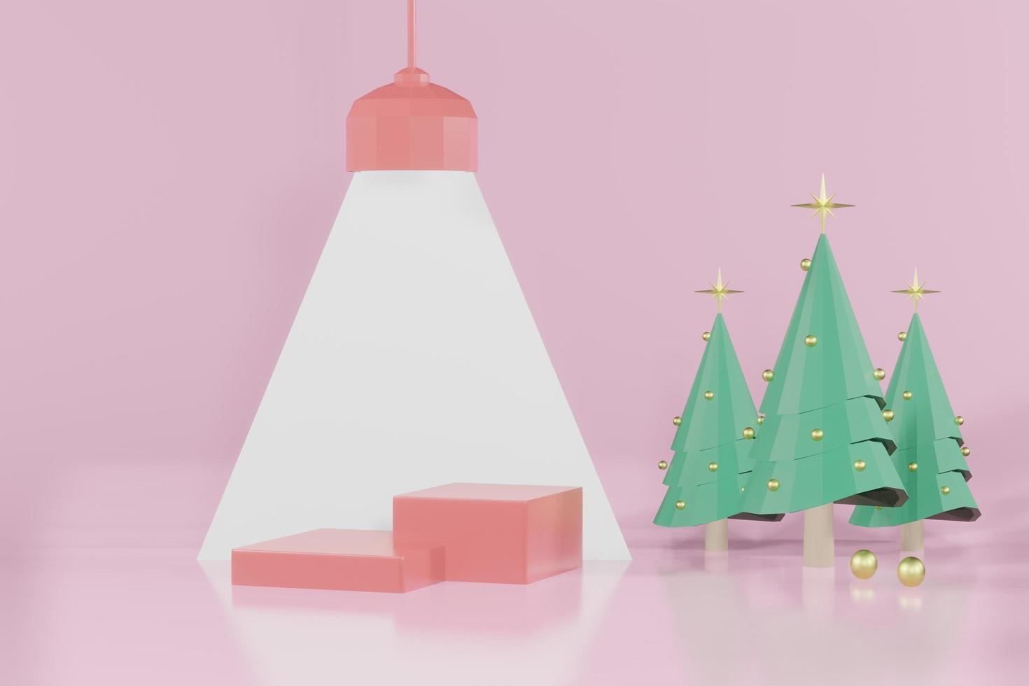 Ilustración de renderizado 3d del podio para la colocación de productos en un diseño mínimo en el tema navideño. escaparate del escenario del podio foto