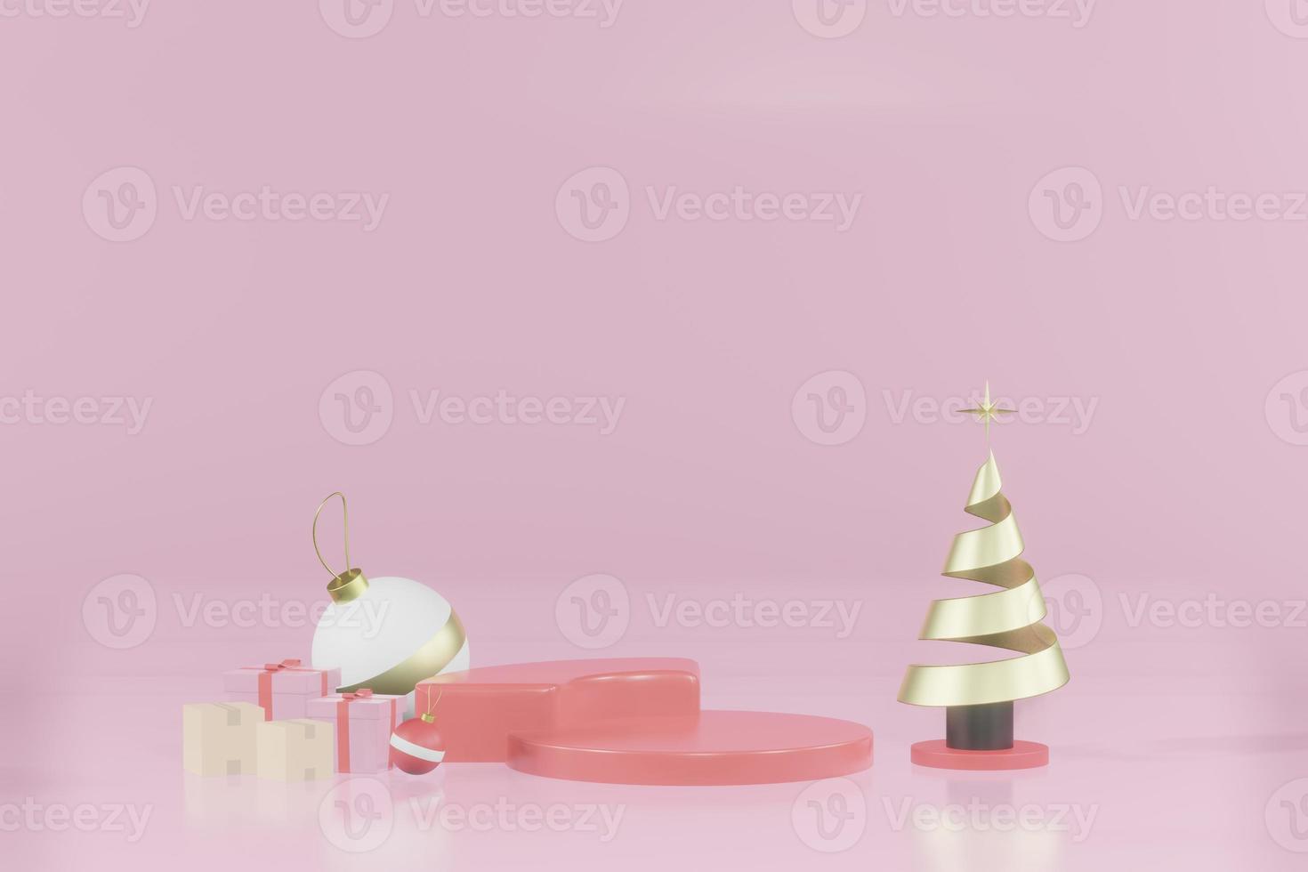 3d rendering illustration of podium for product placement in minimal design in christmas theme. podium stage showcase photo