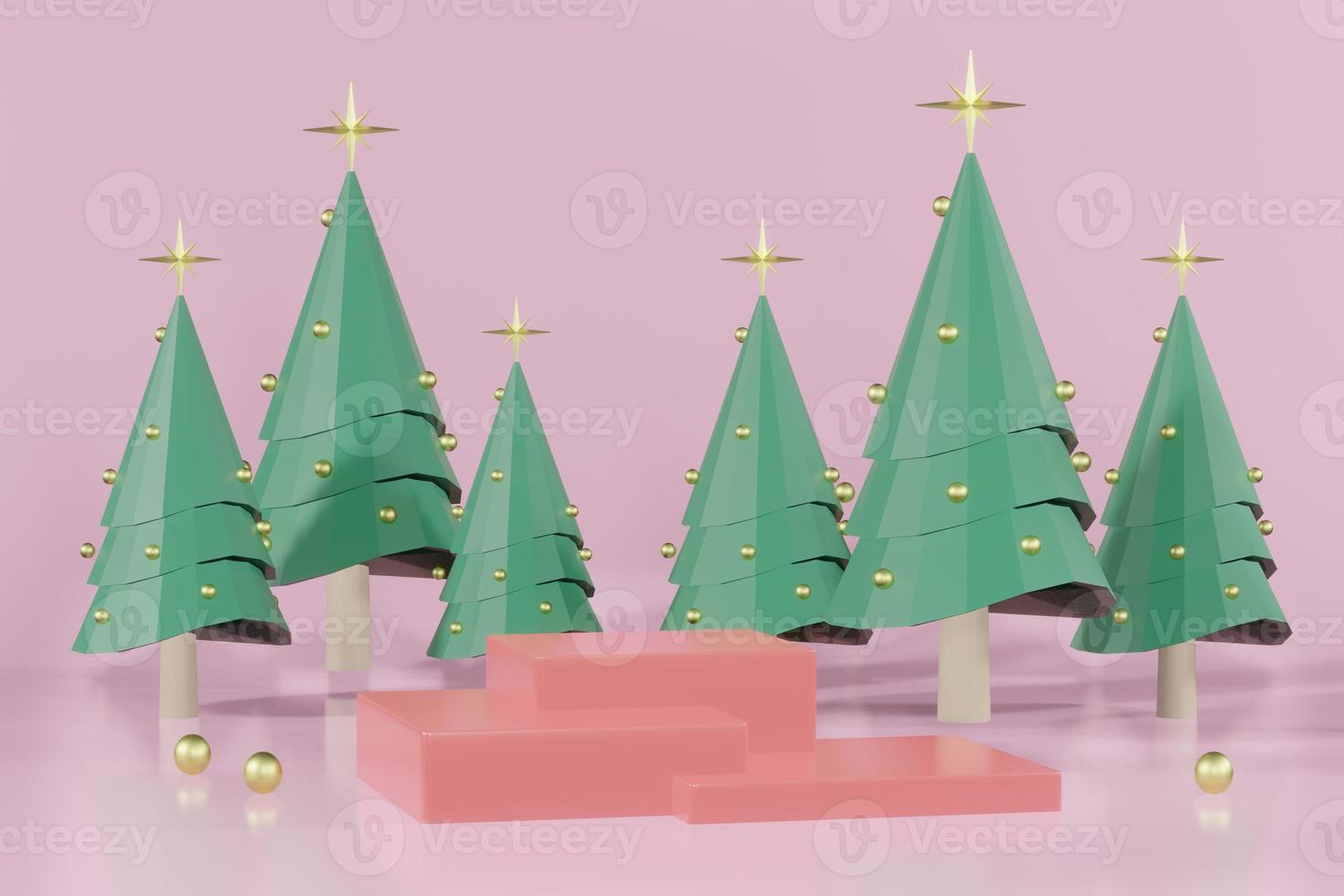 3d rendering illustration of podium for product placement in minimal design in christmas theme. podium stage showcase photo