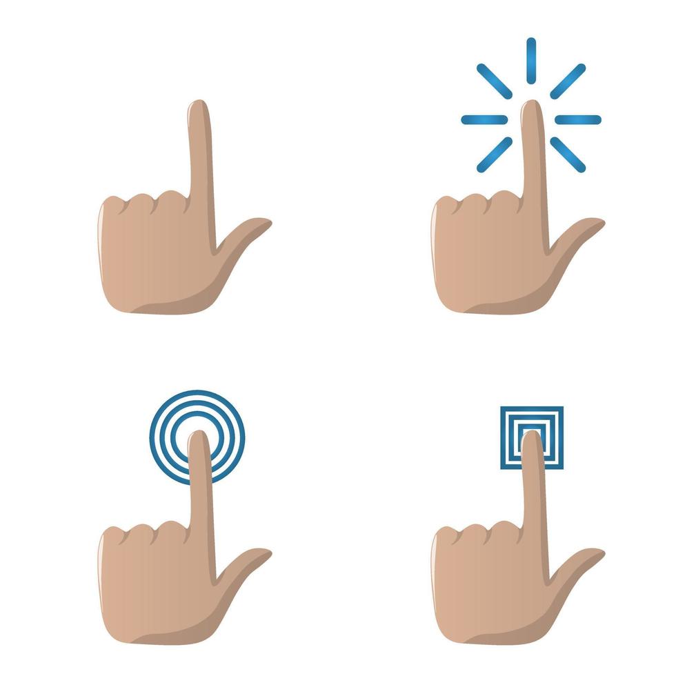 conjunto de ilustración de vector de icono de dibujos animados 3d: toque o haga clic en diseño de vector de stock de icono. diseño de icono de señalamiento de mano 3d