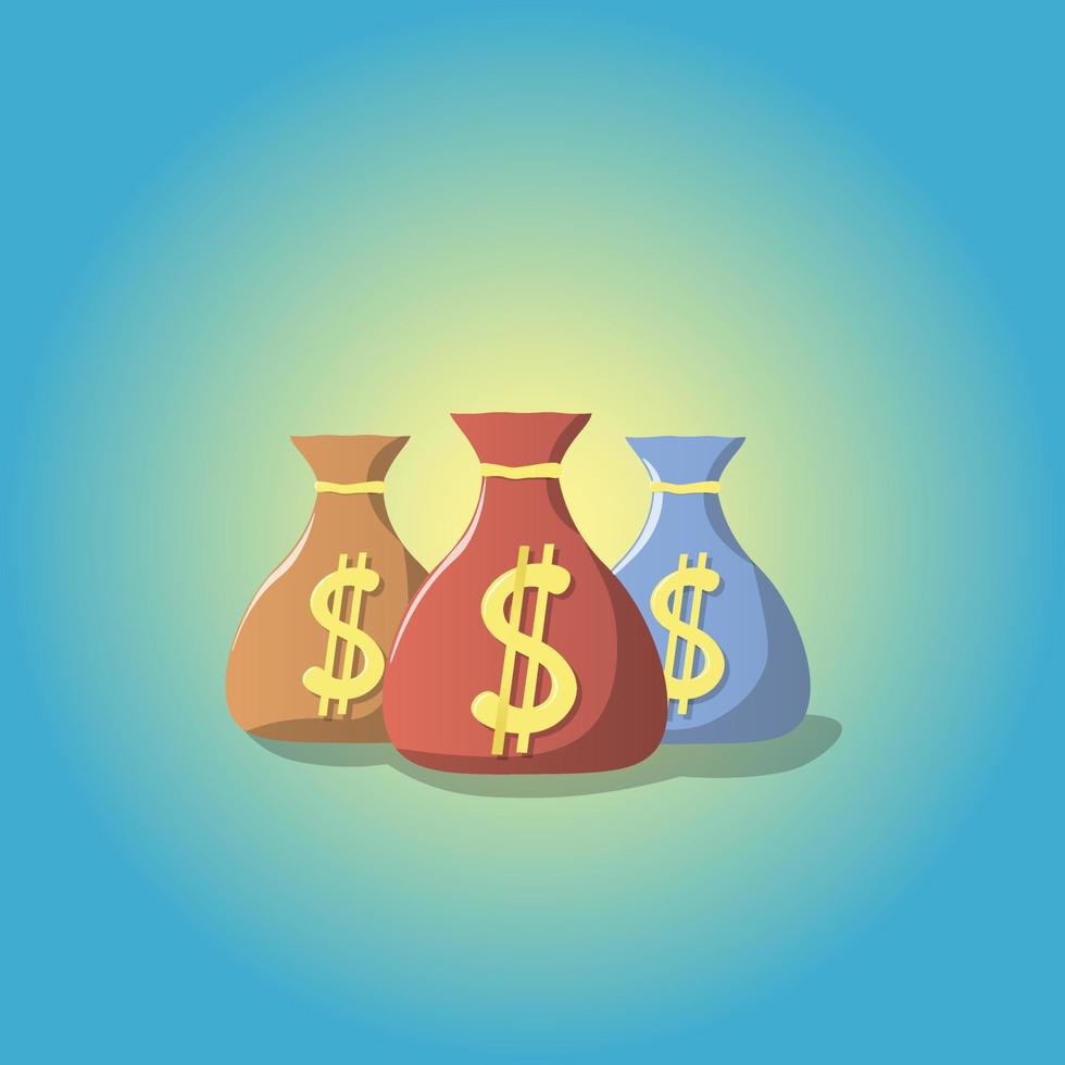 Money bags icon, money saving concept. Difference money bags on blue background. Vector illustration