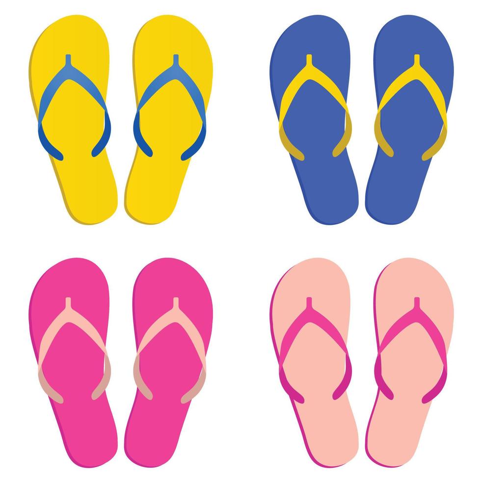 Flip flip vector icon, summer beach slippers, sea sandal set, cartoon footwears. Colorful vector illustration