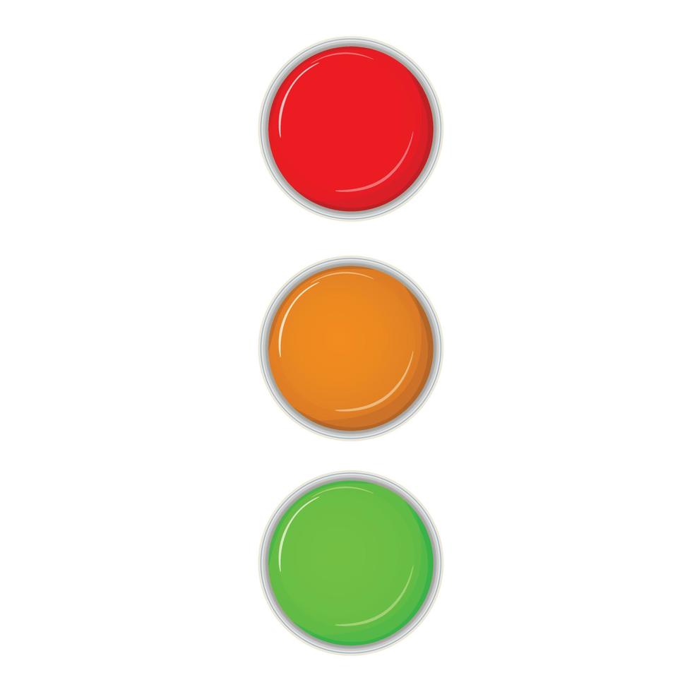 set bucket of paint red, orange, green on white background top view isolated on white. vector illustration