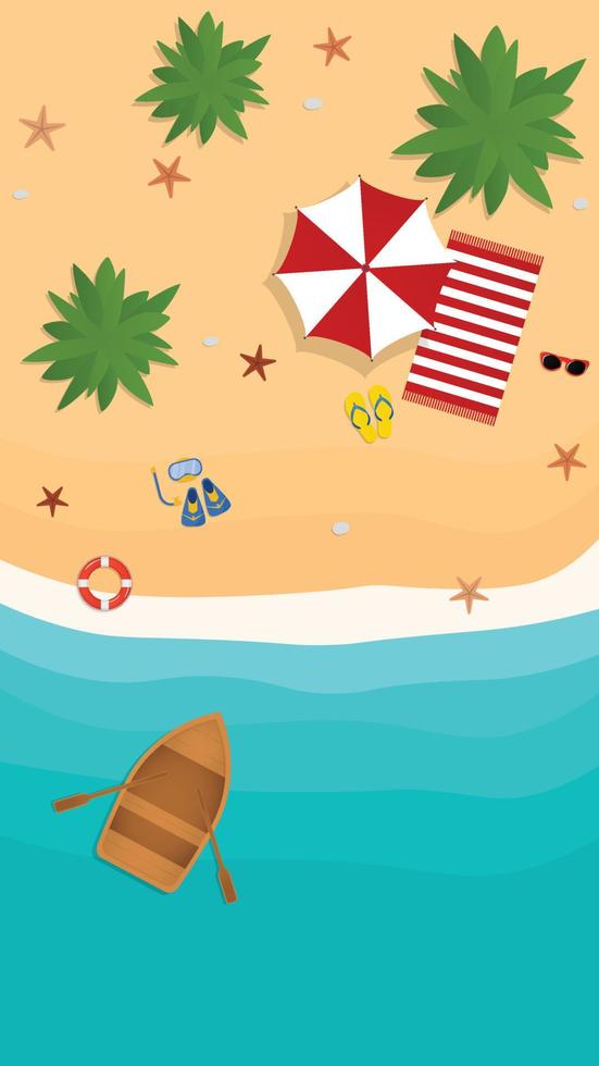 Top view beach background aerial view of summer. Vector cartoon illustration.