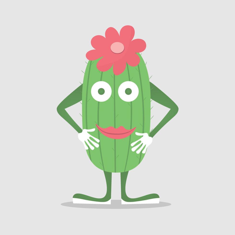 cute cactus or succulent character with flowers, vector cartoon illustration in flat style with shadow