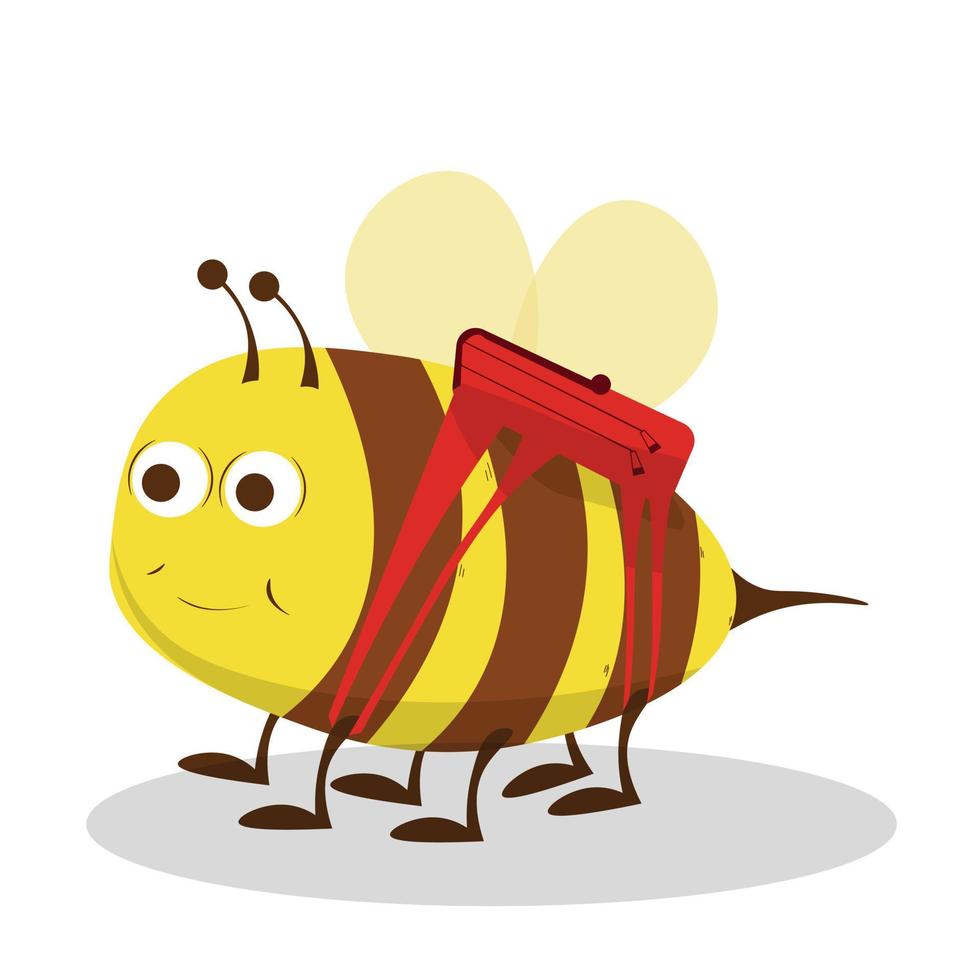 Cute Honey Bee with red backpack Lovely Flying Insect Character Cartoon Vector Illustration