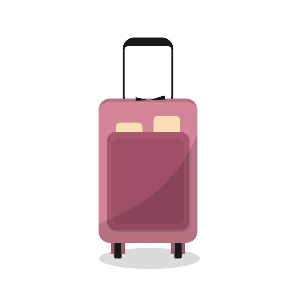Cartoon luggage suitcase on wheels. Isolate on a white background. Vector illustration