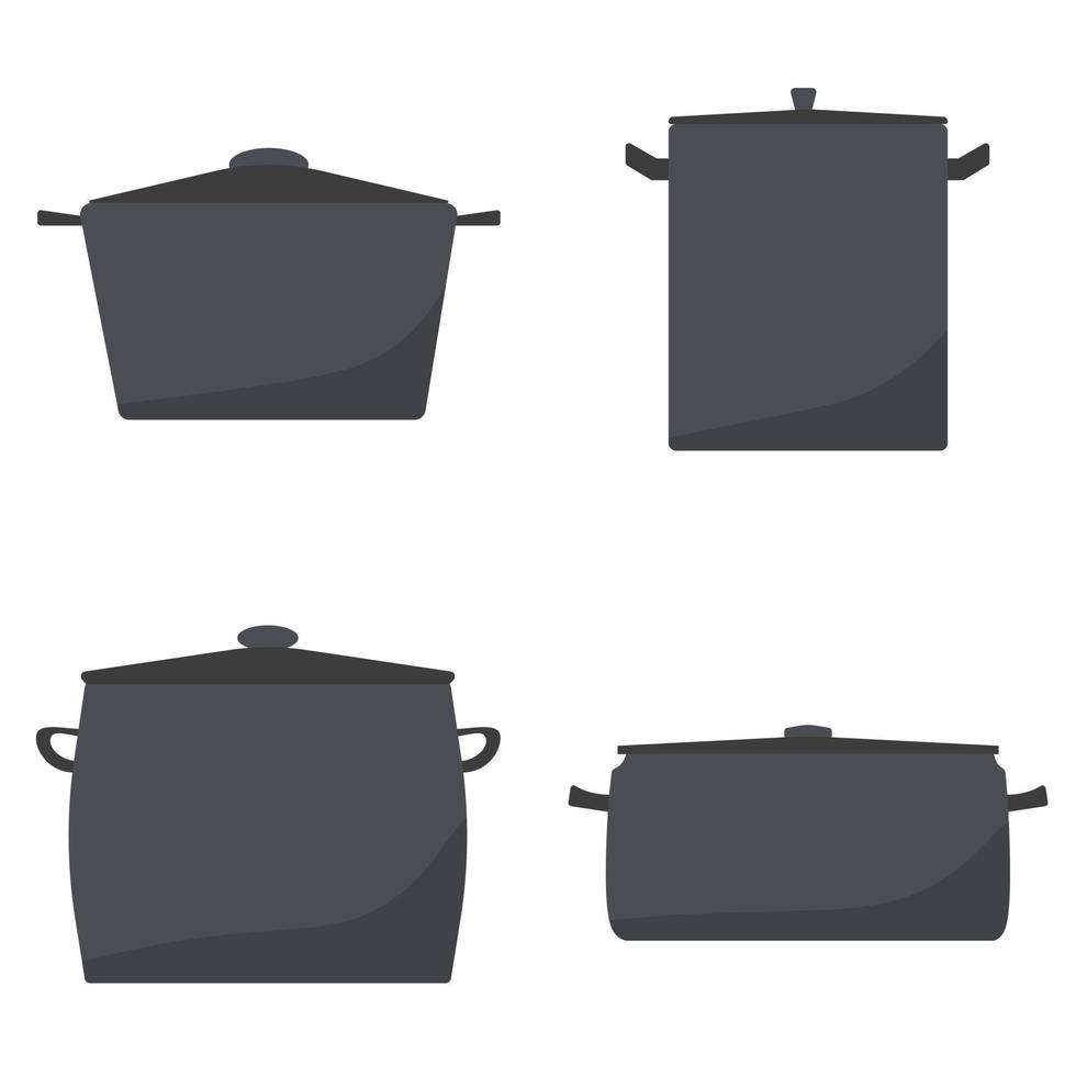 sartén, olla o cacerola. objeto de cocina, herramienta de utensilios de cocina de dibujos animados para cocinar, ilustración vectorial del elemento para hervir y freír aislado en fondo blanco vector