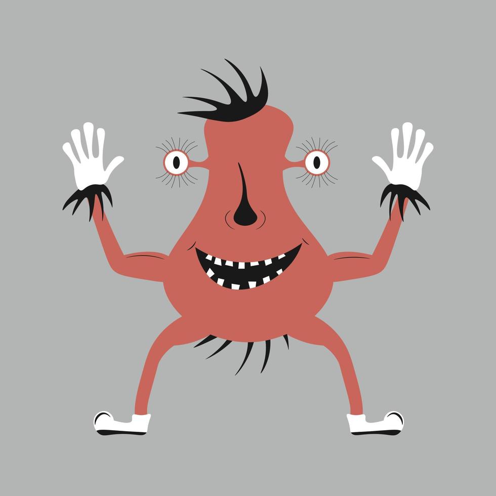 Happy Halloween. Monster icon. Cute kawaii cartoon scary funny baby character. Eyes, tongue, tooth fang, hands up. Flat design. Vector illustration