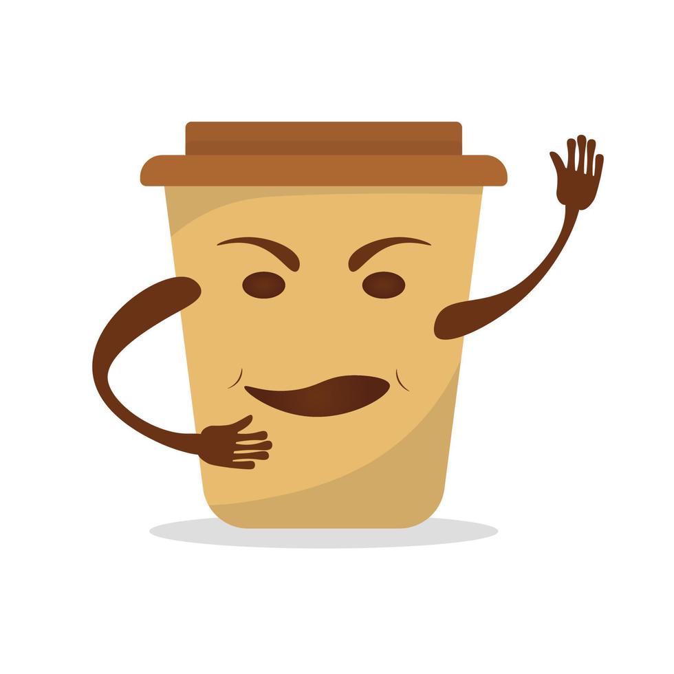 lindo vaso de papel de café enojado. diseño de icono de ilustración de personaje de dibujos animados plano vectorial.aislado sobre fondo blanco. café para llevar, llevar vector