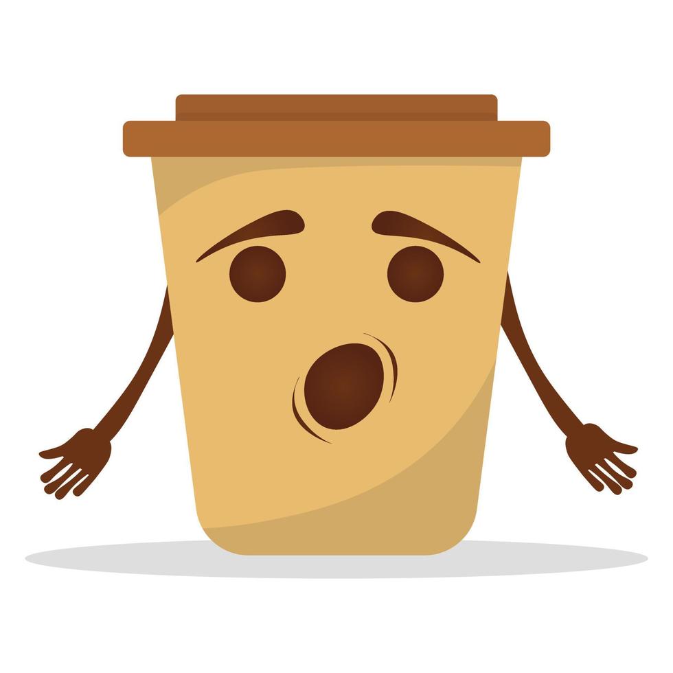 Cute surprised coffee paper cup. Vector flat cartoon character illustration icon design.Isolated on white background. Coffee to go, take away