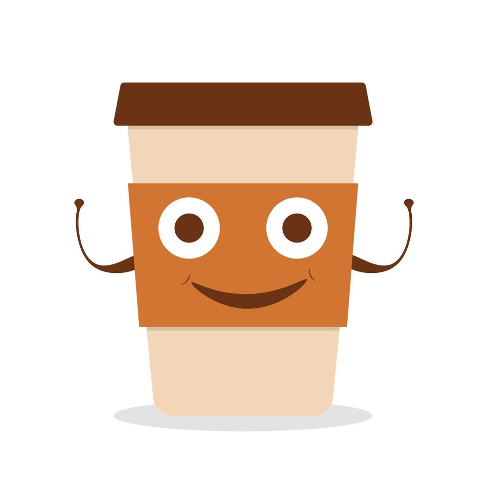 Cute happy coffee paper cup. Vector flat cartoon character illustration icon design.Isolated on white background. Coffee to go, take away