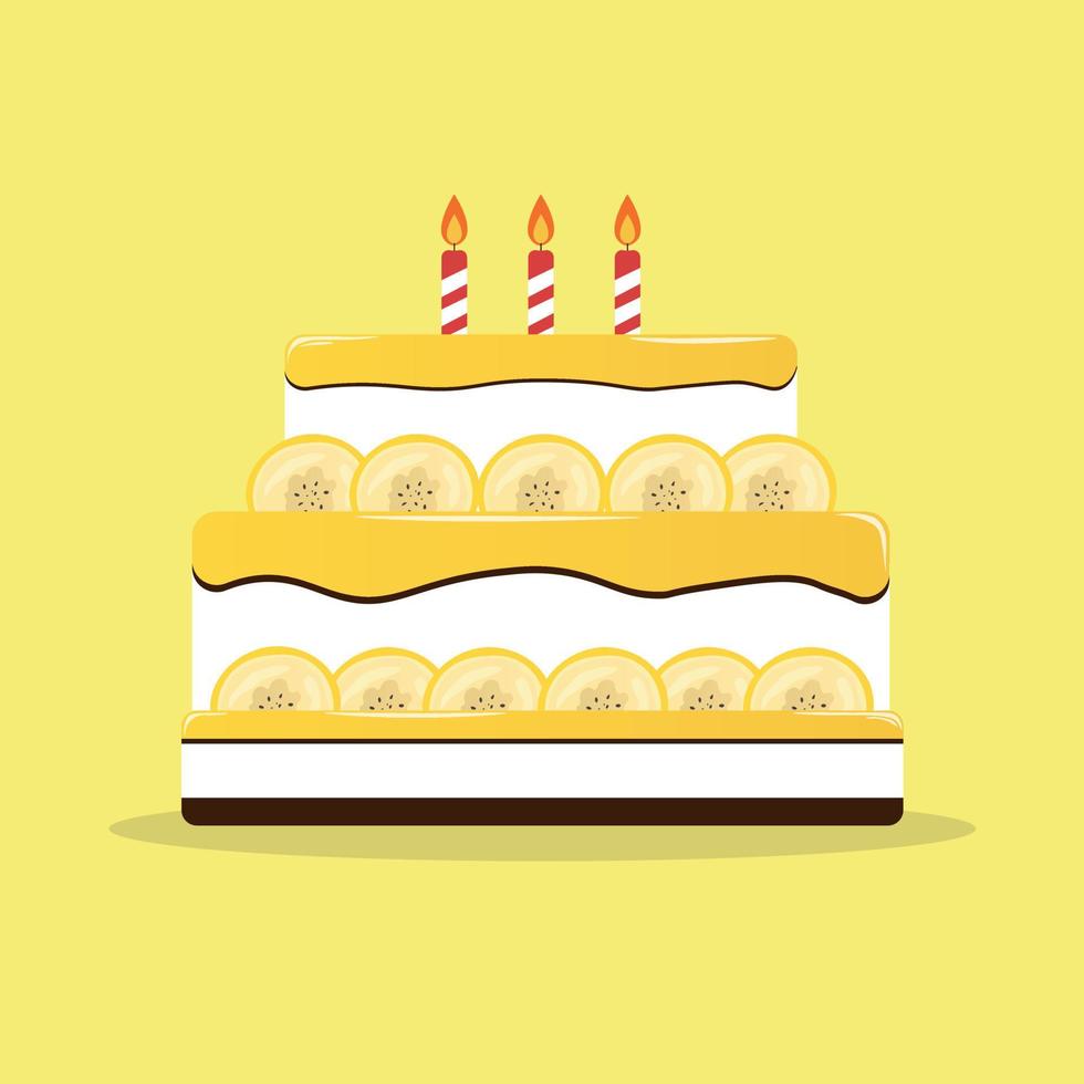 Birthday cream cake with banana and candles vector isolated illustration