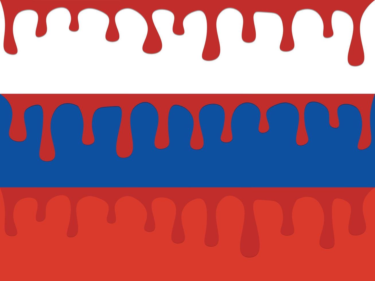 Blood leaks or drips on the background of the russian flag. Vector illustration