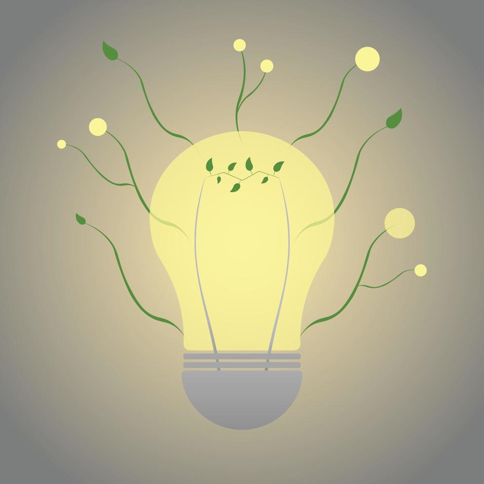Shining Light Bulb with Green Leaves Vector image, logo