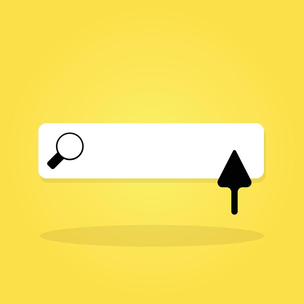 Search bar template for website. Navigation search for browser. Realistic 3d arrow, cursor. Pastel Soft colors yellow background. Creative concept design in cartoon style. Vector illustration