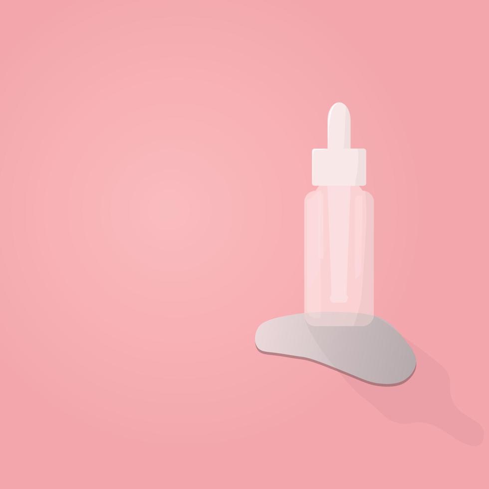 Bottle of facial serum on stone on pink background, copy space. Vector illustration