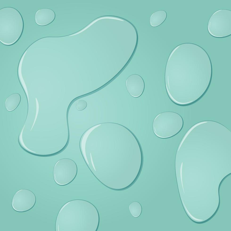 gotas de líquido hidratante cosmético sobre fondo azul verde pastel. tónico o loción. sérum hialurónico. ilustración vectorial vector