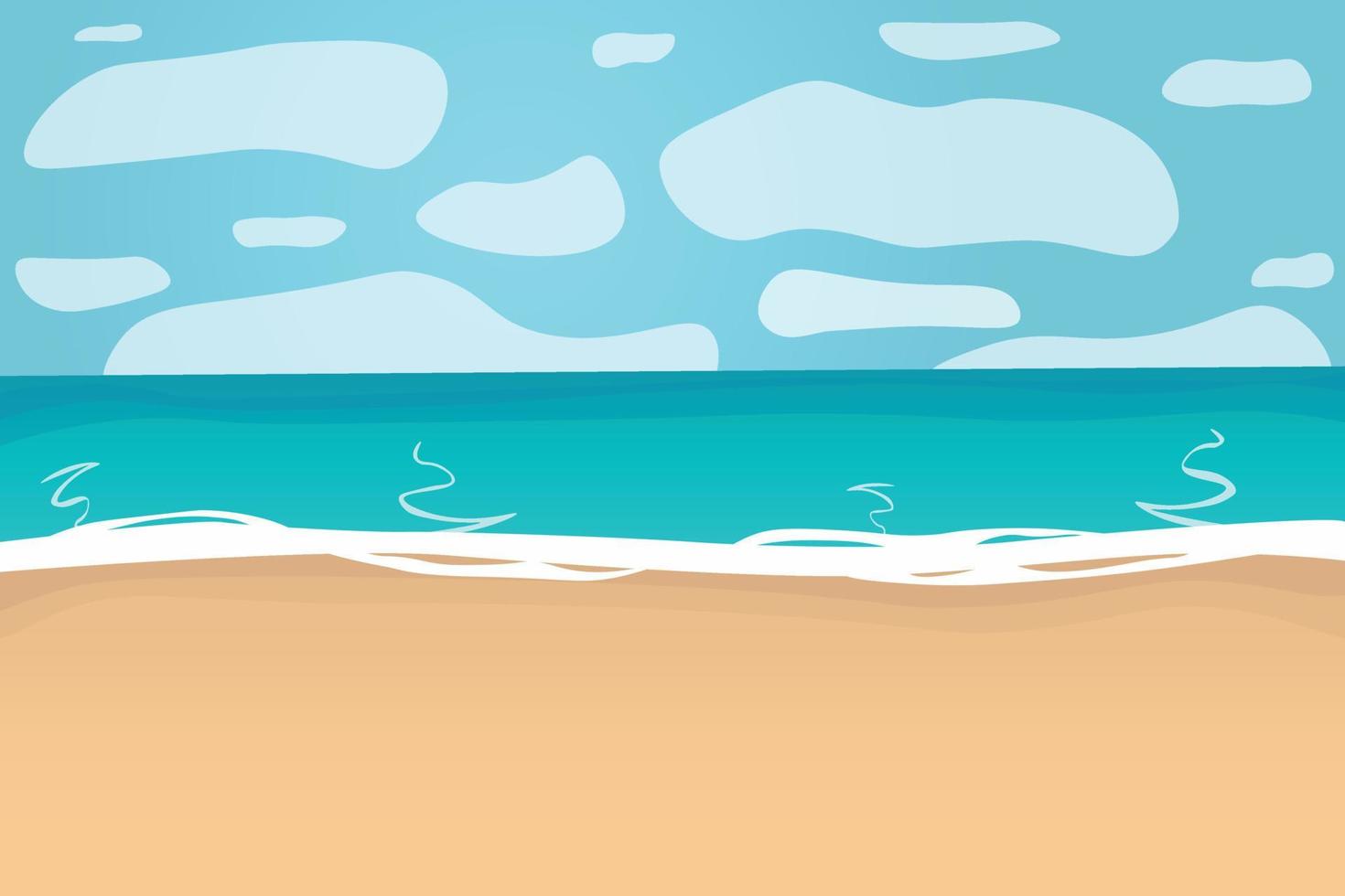 Tropical landscape of coast beautiful sea shore beach on good sunny day flat vector illustration