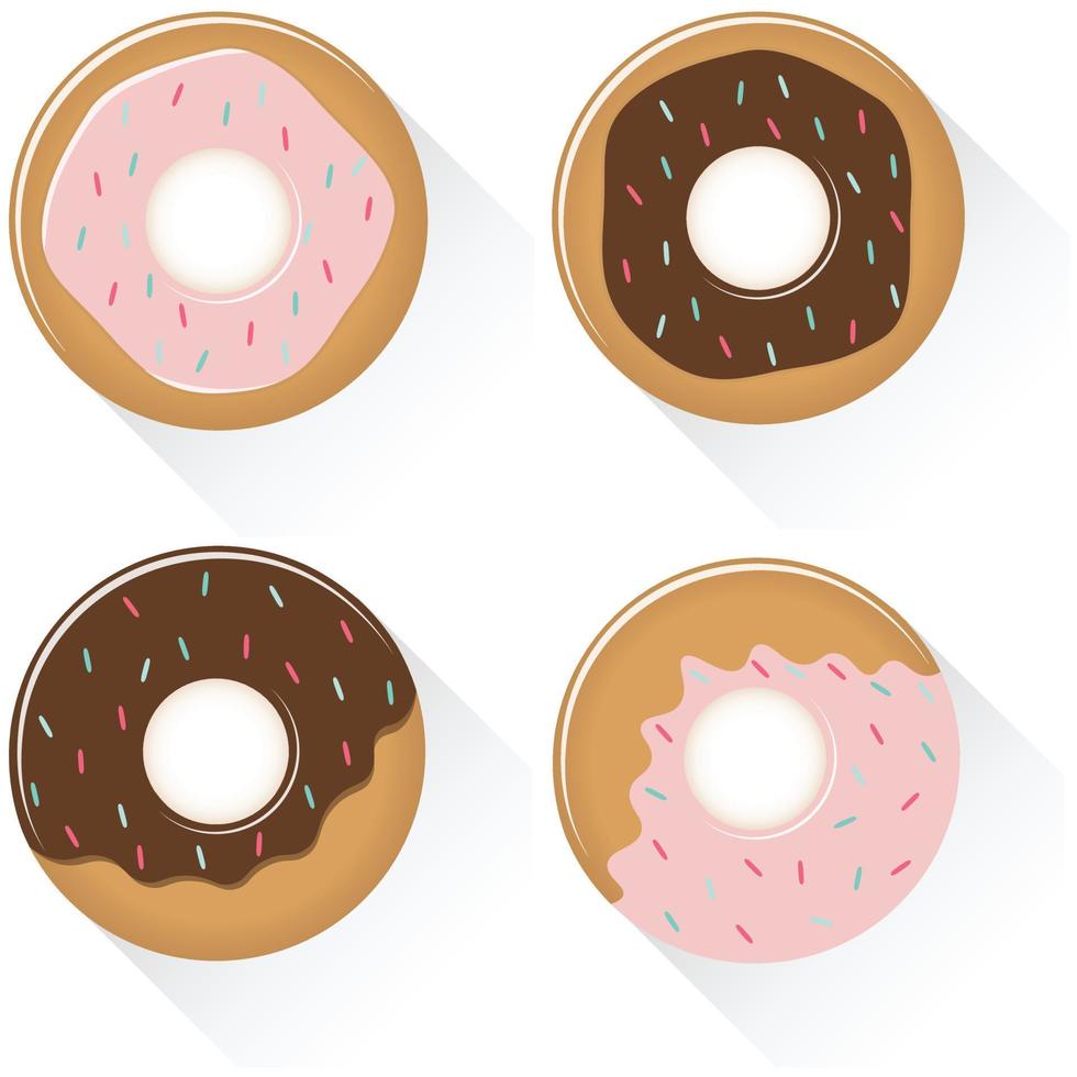 Set of cartoon colorful Sweet donut with glaze, isolated on white background. Vector flat illustration